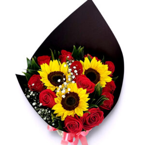 BOUQUTE DE ROSAS CON GIRASOLES